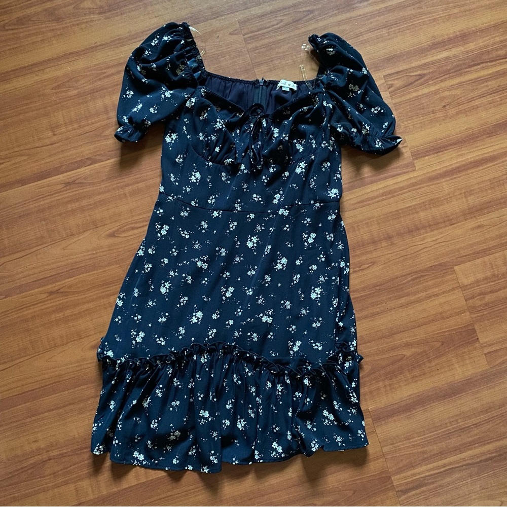 Navy blue floral blush j dress